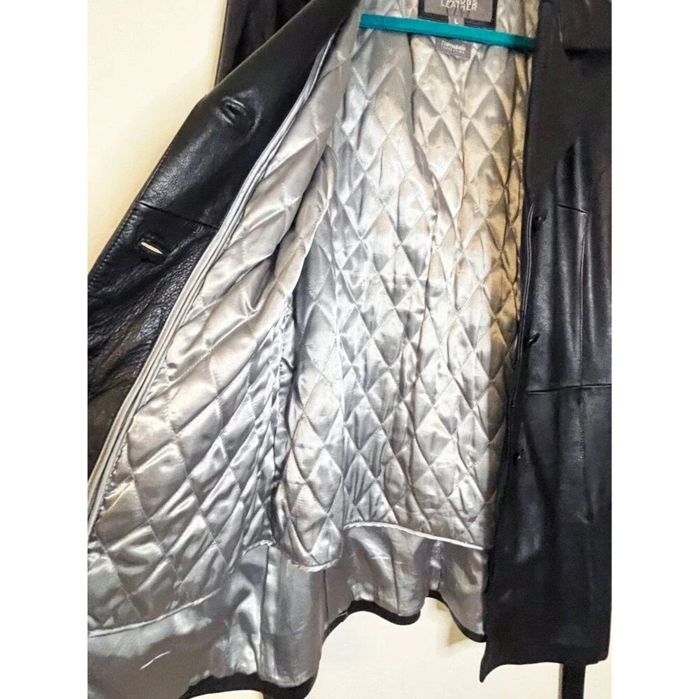 Wilsons Leather Black Genuine Leather Belted Coat Jacket Women’s L Thinsulate